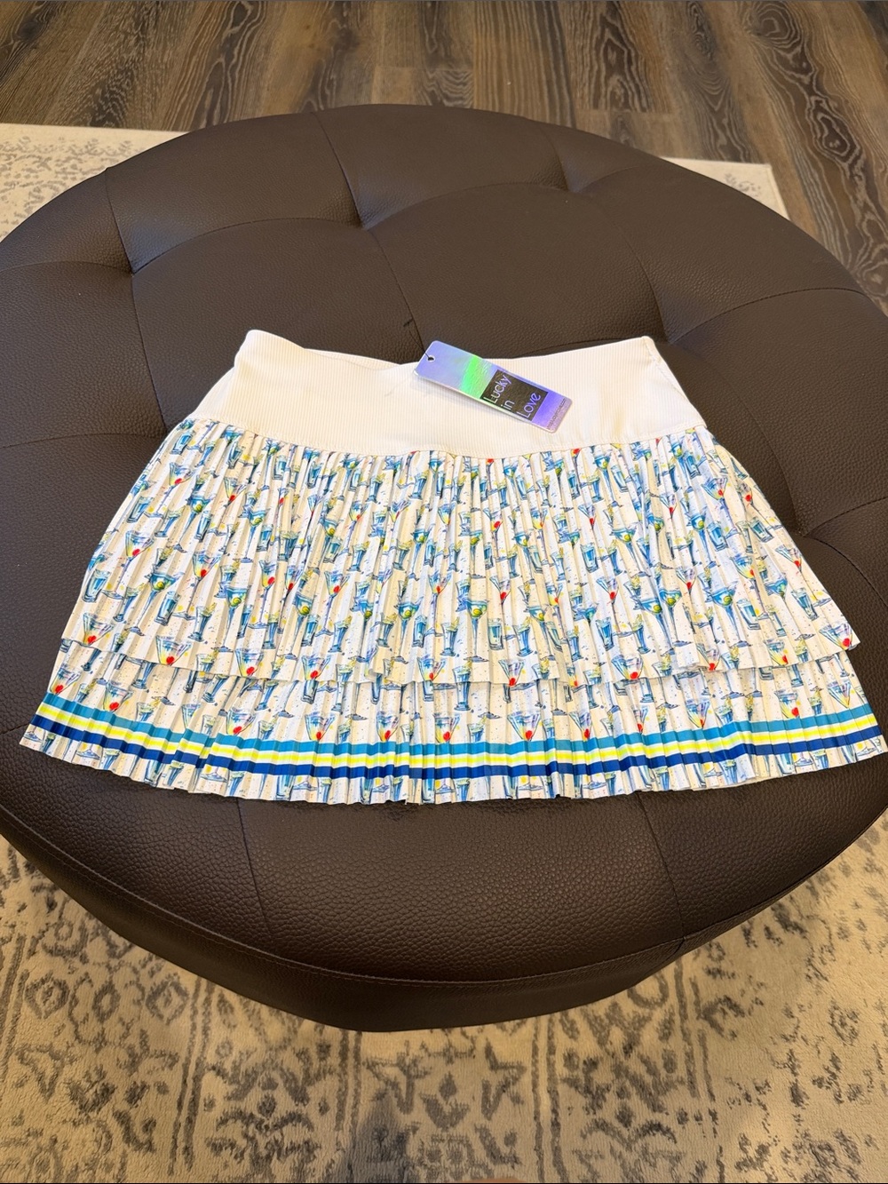 Lucky in Love White Pleated Mini Skort with Blue and Yellow Trim